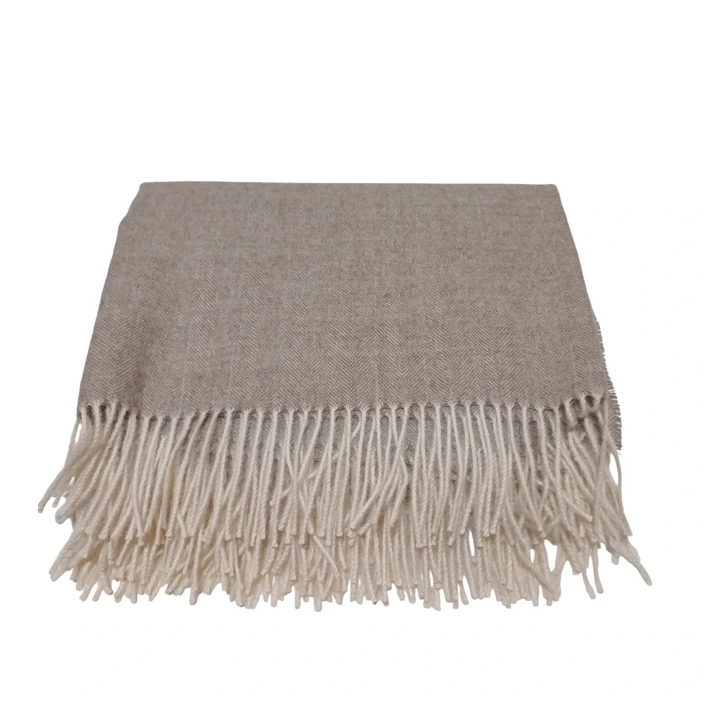 Alicia Adams 100% Alpaca Herringbone Throw Blanket Taupe 60x59 Quiet Luxury